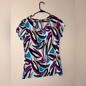 Worthington Multicolor Abstract Short Sleeve Top